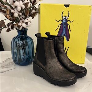 Fly London BAGU Metallic Black Ankle Boots